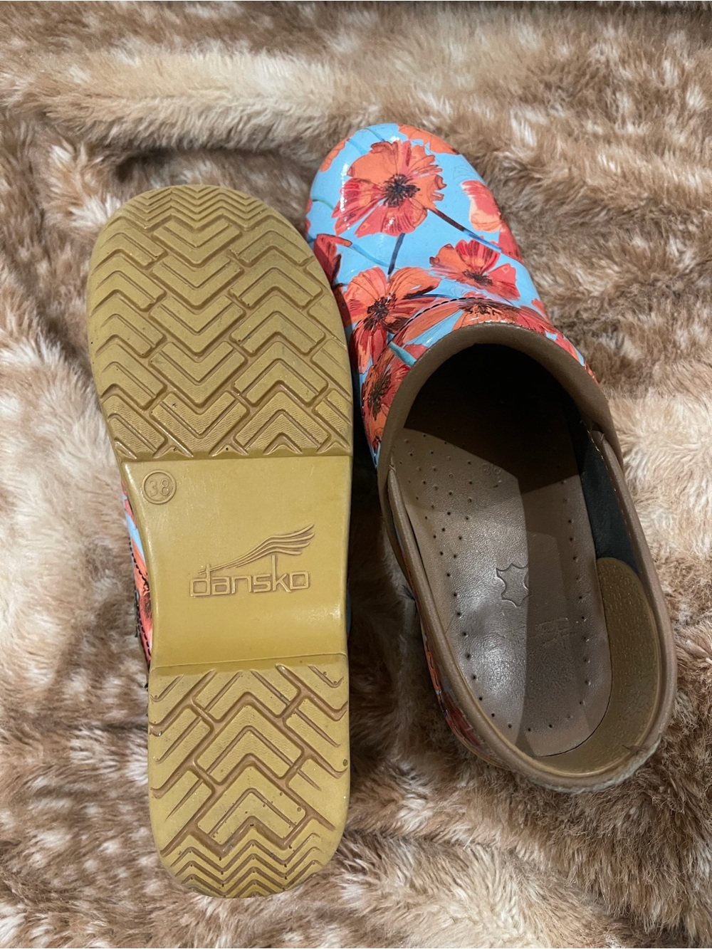 Dansko Floral Slip-On Clogs in Blue and Orange - Picture 3 of 3